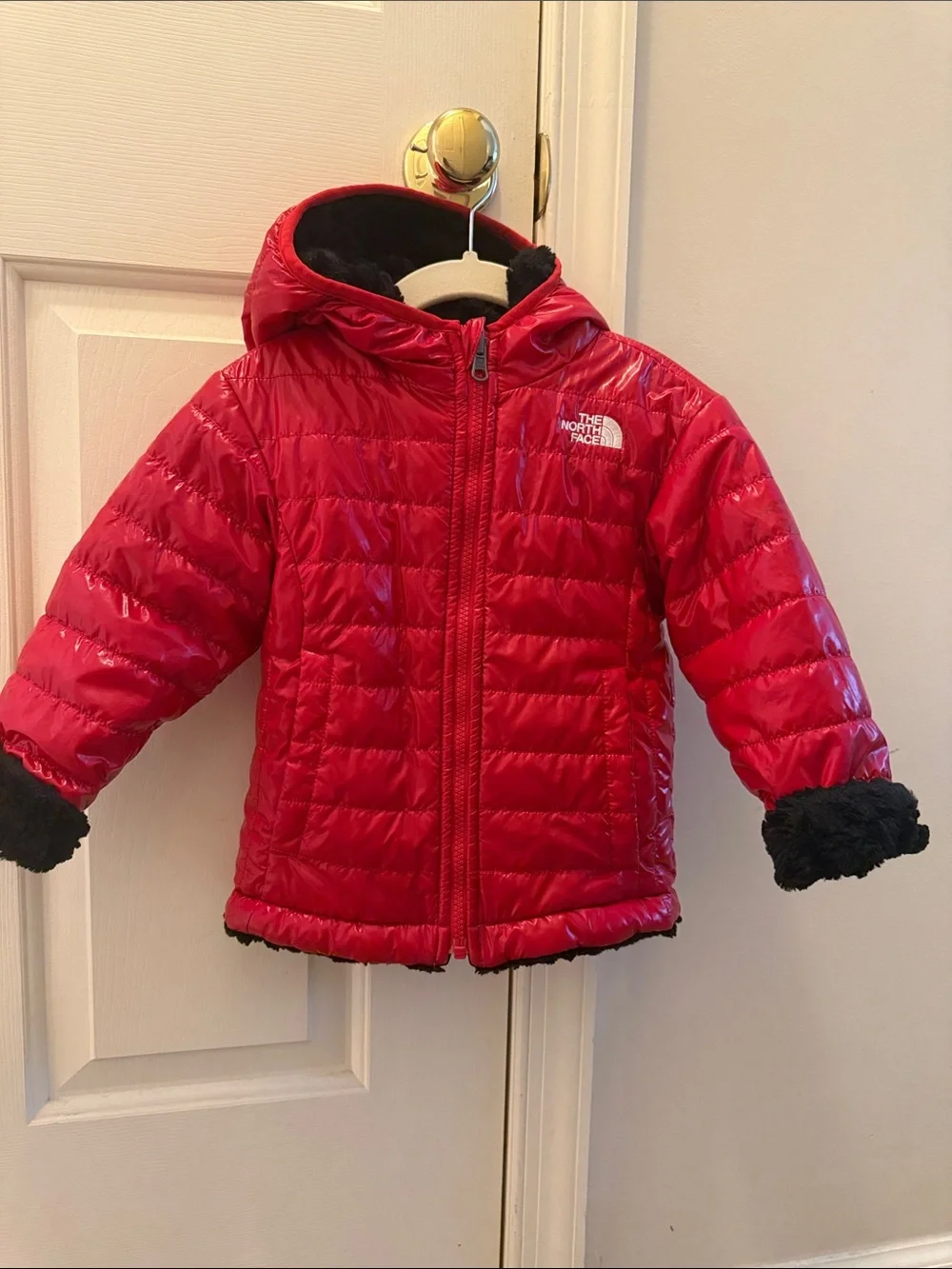 The North Face Kids Red Quilted  Reversible Hooded Puffer Jacket